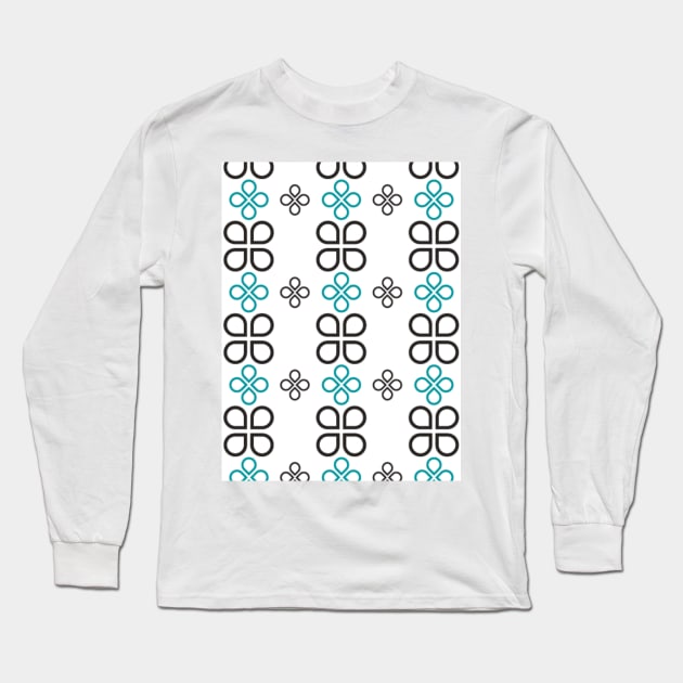 Mid Century Modern Minimal Simplistic Blue Lotus Mod Deco 4 Leaf Clover Simple Black White Long Sleeve T-Shirt by Shayna